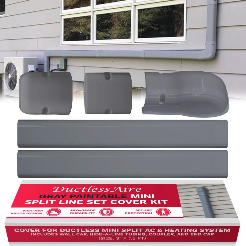 Photo 1 of DuctlessAire Mini Split Line Set Cover Kit - Paintable Lineset Cover - Line Set Covers for Ductless Air Conditioner, Mini Split AC/Heating System, HVAC, Central AC Unit, Heat Pump (White, 3" x 7.5 ft)
