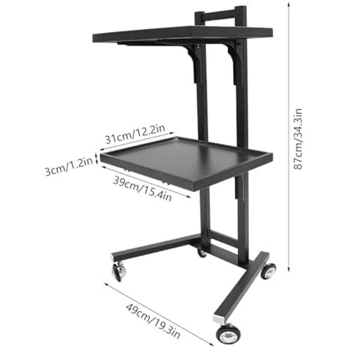 Photo 1 of 2 Tier Metal Rolling Cart, Stainless Steel Salon Tray with Wheels, Foldable Utility Carts, Folding Rolling Salon Tray Trolley for Tattoo (Black)
