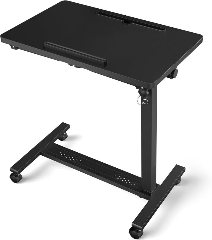 Photo 1 of Adjustable Overbed Bedside Table, Hospital Bed Table with Wheels, Portable Rolling Desk, Mobile Small Standing Desk, Rolling Laptop Stand, Computer Cart
