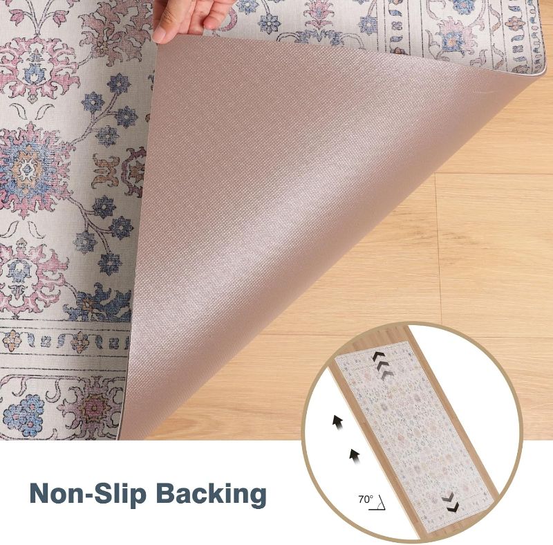 Photo 1 of 5' x 7' Durable Vinyl Rugs for Living Room, Vintage Floral Pattern for Dining Room, Bedroom, Home Office, Bobo Beige Non-Slip Large Rugs for Indoor&Outdoor RV, Deck, Backyard, Balcony,Home Decor
