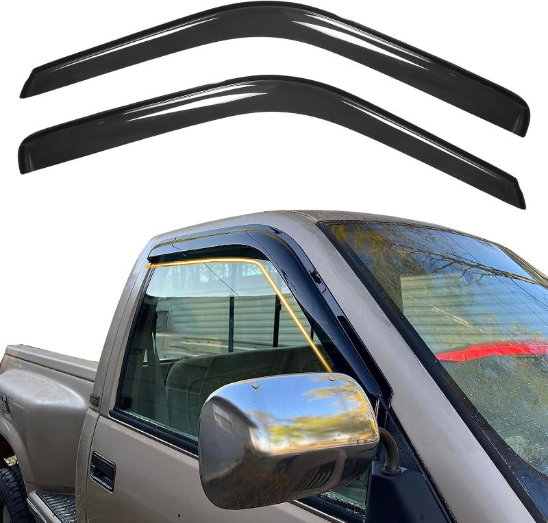 Photo 1 of Tape On Window Visor Deflectors Compatible with 1988-1998 Chevy C & K Reg Cab Pickup, Acrylic Slim Style Smoke Tinted Window Rain Guards, Sun Wind Side Vent Visor Set, 2 Pieces
