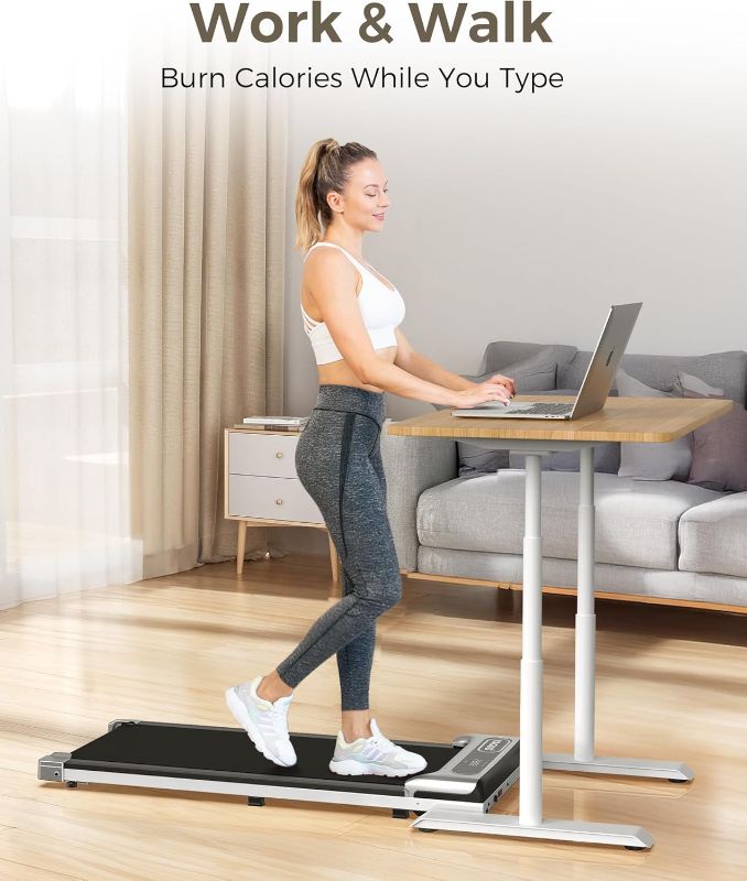 Photo 1 of Under Desk Treadmill, Walking Pad for Home and Office, 2.5 HP Portable Walking Jogging Running Machine with Remote Control and LED Display, Silver
