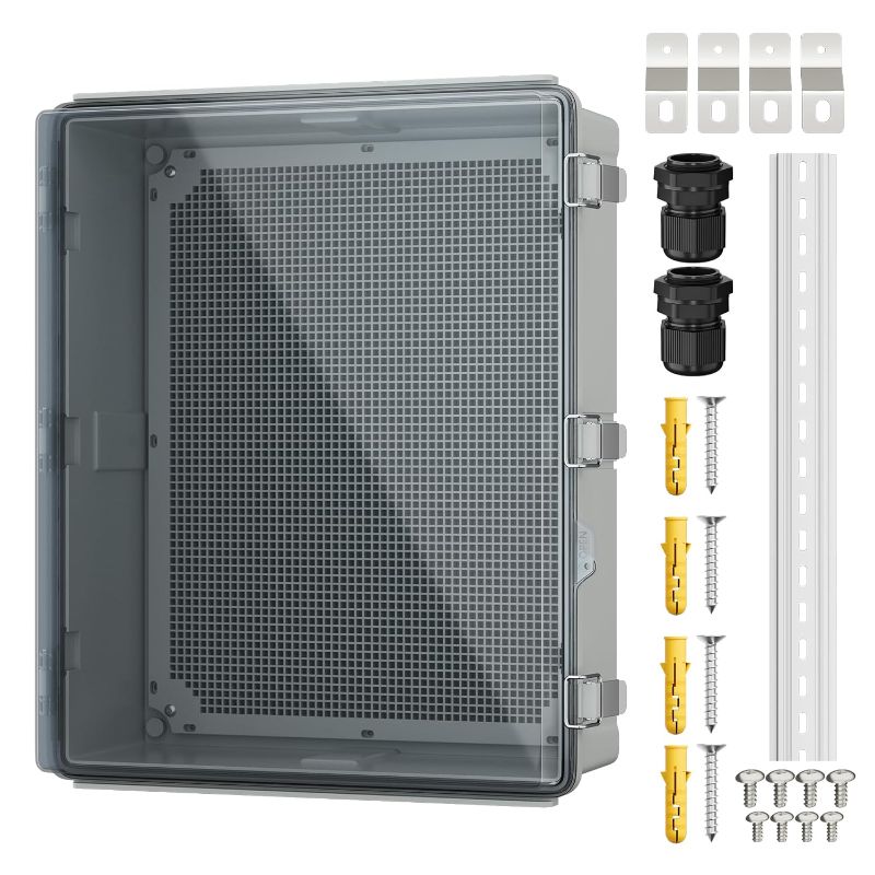 Photo 1 of Joinfworld Outdoor Cable Box Enclosure 19.7x15.7x7.9 Waterproof Junction Box Outdoor Clear Nema 4 Electrical Box for WiFi Router Breaker Solar Electronics
