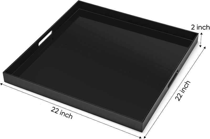 Photo 1 of 22×22 inches Oversized Black Acrylic Ottoman Tray Extra Large Decorative Tray Spill-Proof Serving Trays with Handles King-Size Safe Edge Organizer for Coffee Table Countertop Breakfast
