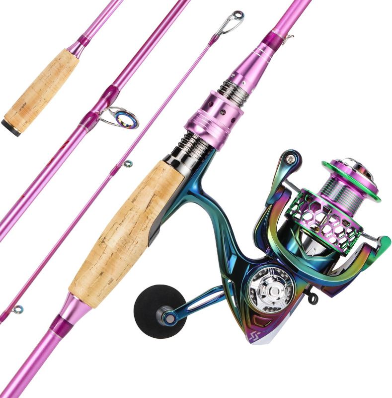 Photo 1 of Sougayilang Spinning Rod Reel Combos,Colorful Two Pieces Spinning Pole with Smooth Strong Reel Available for Freshwater Saltwater
