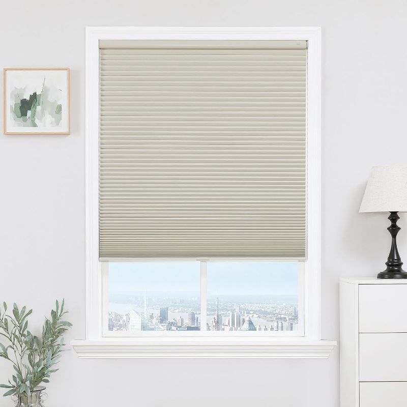 Photo 1 of Joydeco No Tools No Drill Window Blinds for Indoor Windows, Blackout Shades Cellular Shades Cordless, No Drill Blinds for Windows, Window Shades for Home, Bedrooms, Doors (Beige, 35" W x 64" H)
