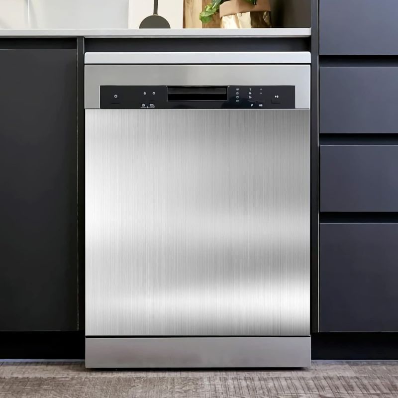 Photo 1 of Brushed Stainless Steel Dishwasher Magnet Cover - Kitchen Decorative Fridge Panel Decal - Silver Appliances Decorate Sticker - 23.5"X26"
