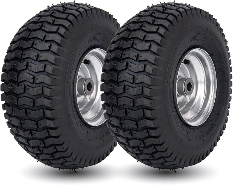 Photo 1 of 15x6.00-6 Lawn Mower Tire and Wheel Front Tire Compatible with John Deere Craftsman Husqvarna Riding Mowers Lawn Tractors