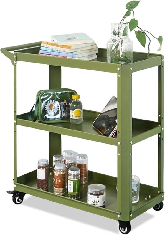 Photo 1 of 3 Tier Rolling Tool Cart with Lockable Silent Wheels, 330 LBS Capacity, Metal Service Cart for Home, Garage, Warehouse, Workshop