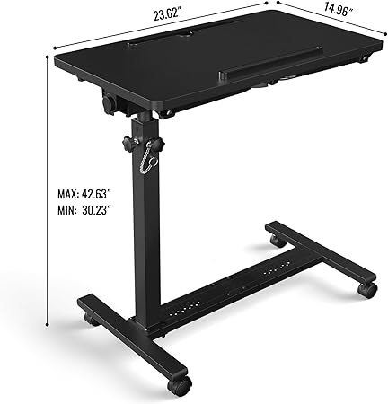 Photo 1 of Adjustable Overbed Bedside Table, Hospital Bed Table with Wheels, Portable Rolling Desk, Mobile Small Standing Desk, Rolling Laptop Stand, Computer Cart
