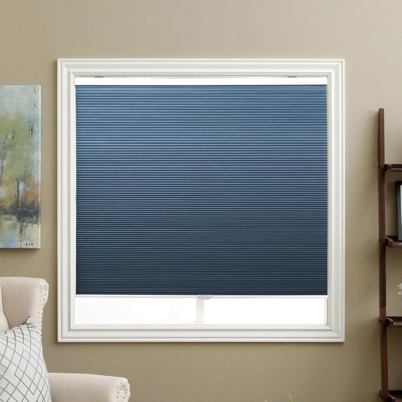 Photo 1 of Cellular Blinds Cordless Blackout Honeycomb Shades for Windows Inside & Outside Mount 34" W x 64" H, Ocean Blue(Blackout)