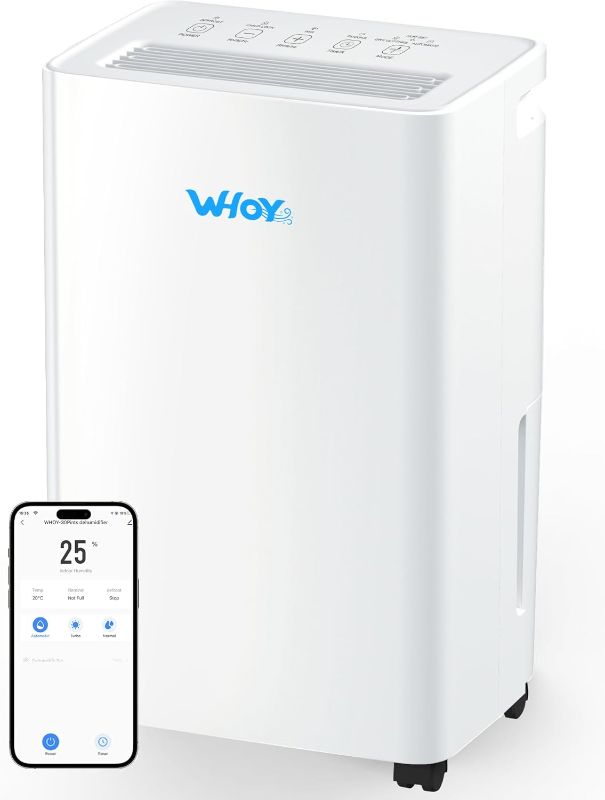 Photo 1 of Dehumidifier for Home, 2500-3000 Sq Ft, 60 Pints Max. Smart Compressor, Smart App-Controlled, With Drain Hose, Child Lock, Idea for Bedrooms, Basements, Laundry
