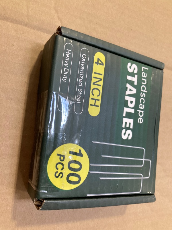 Photo 1 of CEWOR 100 Pack Landscape Staples 4 Inches, Galvanized Garden Stakes Landscape Staples Fabric Pins Lawn Stakes for Barrier Fabric, U-Type Heavy Duty