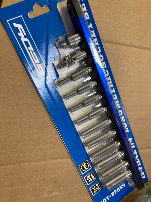Photo 1 of 12-Piece 1/4" Drive Metric Long Socket Set 4-13mm with 1 Piece Magnetic Organizer Rail Rack, Premium 6-Point Deep Socket Assortment with 3/8" to 1/4" Adapter and 1/4" Universal Joint (Blue)