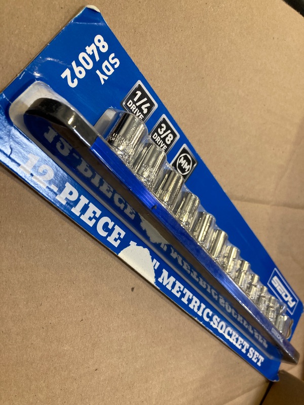 Photo 1 of 12-Piece 1/4" Drive Metric Standard Socket Set 4mm-14mm with 1-Piece Magnetic Organizer Rail Rack, Premium 6-Point Shallow Socket Assortment Include a 3/8-Inch to 1/4-Inch Adapter