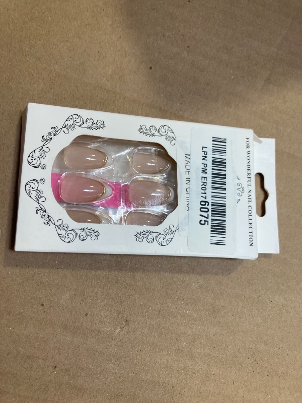 Photo 1 of 24Pcs French Tip Press on Nails Short Length Gold Line Fake Nails Almond Shape Full Cover White French Acrylic Nails with Designs Reusable French Lines False Nails Stick on Nails for Women Nail Decor