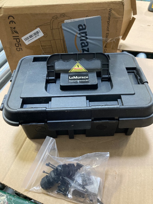 Photo 1 of LeMotech Outdoor Electrical Box (External 14x9.6x5.5in), IP55 Waterproof Connection Box with Handle, Extension Cord Cover for Outlet,Pool Pump,Timer,Power Strips,Holiday Light Decoration, Black