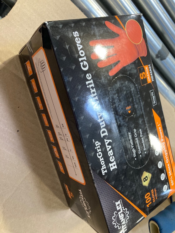 Photo 1 of TitanFlex ThorGrip Heavy Duty Industrial Orange Nitrile Gloves, 8-mil, Gloves Disposable Latex Free with Raised Diamond Texture Grip, Powder Free, Rubber Gloves, Mechanic Gloves,100-ct Box (Small)