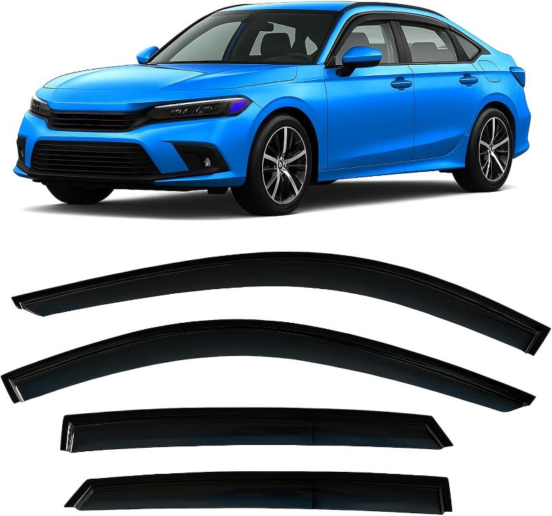 Photo 1 of 2022-2025 Tape-On Rain Guards for Honda Civic Sedan Side Window Visor Deflectors Lx Ex Si Hpt Sport Touring Durable Vent Shades 2023 2024

