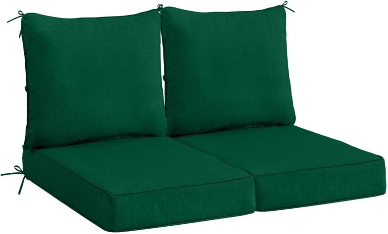 Photo 1 of Sundale Outdoor Olefin Deep Seat Cushion Set of 2, Patio Chair Cushion and Pillow, Water-Resistant Sectional Sofa Pad with Straps Dark Green, 24 x 24 x 4 Inches
