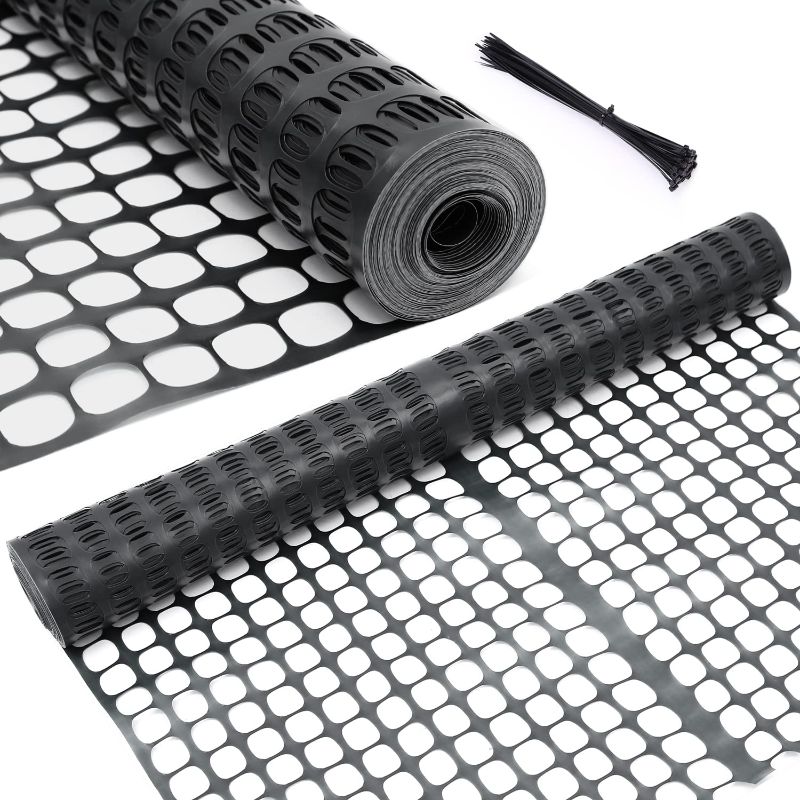 Photo 1 of Garden Fence Animal Barrier, Ohuhu 4'x100'/10.7LB Reusable Netting Plastic Safety Fence Roll, Temporary Pool Fence Snow Fence, Economy Construction Fencing Poultry Fence for Deer Rabbits Chicken Dogs
