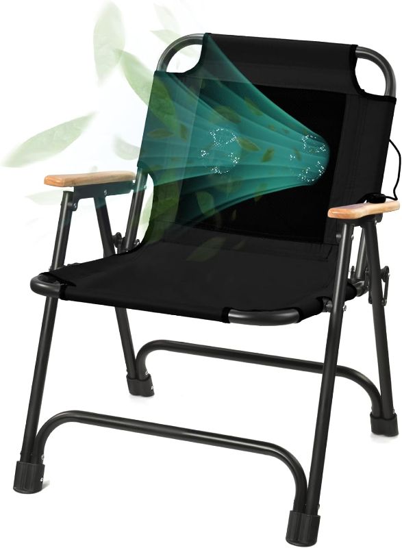 Photo 1 of KNINE OUTDOORS Foldable Beach Chair Camping Chair with Fan, with USB-Powered Cooling System, for Camp, Beach, Fishing (Black)
