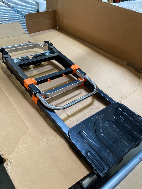 Photo 1 of Folding Hand Truck, 600lbs Capacity, Heavy Duty Convertible Dolly with Retractable Handle and 4 Rubber Wheels, Collapsible Cart for Moving Home, Office, Warehouse?Orange?
