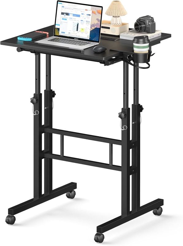Photo 1 of Small Standing Desk with Wheels, Mobile Stand Up Desk, Portable Standing Table on Wheels for Walking Pad, Rolling Computer Desk Adjustable Height, Tall Table
