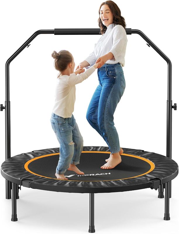 Photo 1 of MERACH 48" Rebounder Mini Trampoline Adult, Fitness Trampolines Max Load 330LBS with Adjustable Handle, Suitable Rebounder for Adults and Rebounder Trampoline for Kids Toddler Indoor/Outdoor Workout
