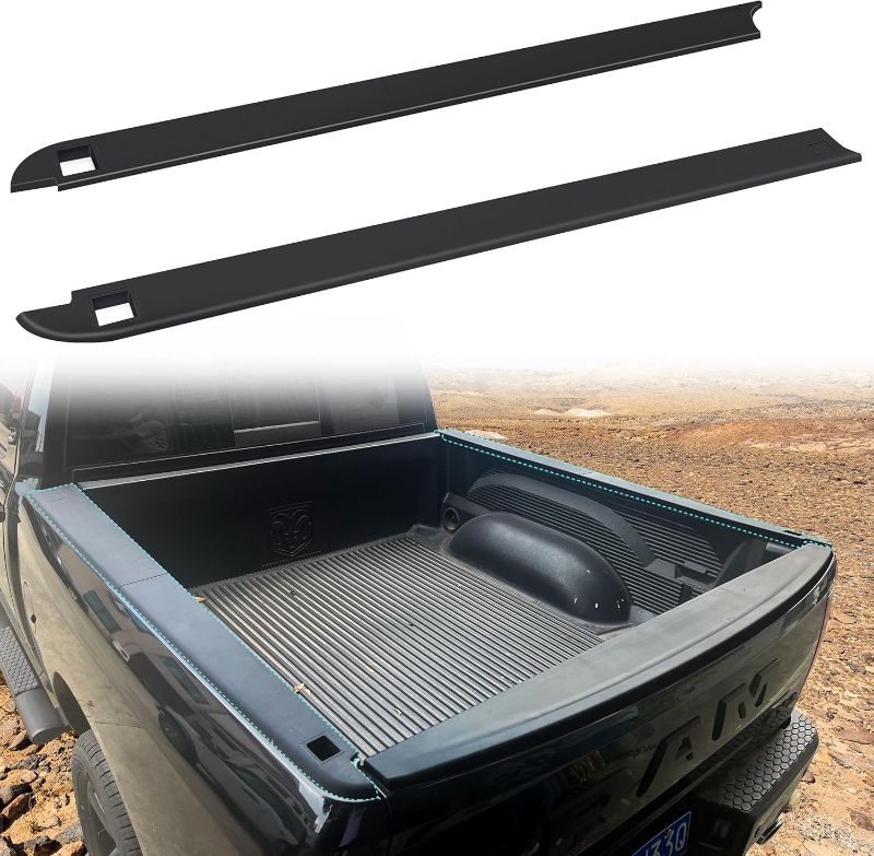 Photo 1 of 5.7ft Truck Bed Rail Caps Compatible with Dodge Ram 1500 2009-2018, Top Protector Cover Molding Cap, Smooth Finish Back w/Stake Holes Bedrails Covers Protectors Accessories (Black, 2PCS)
