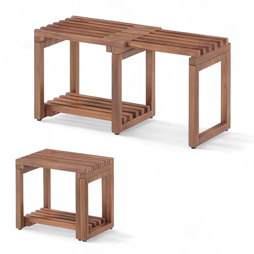 Photo 1 of Tranquillo 29 Inch Teak Shower Bench Chair – Waterproof Shower Bench - Adjustable Length 29 Inches Shower Stool Bench Chair Waterproof with Storage
