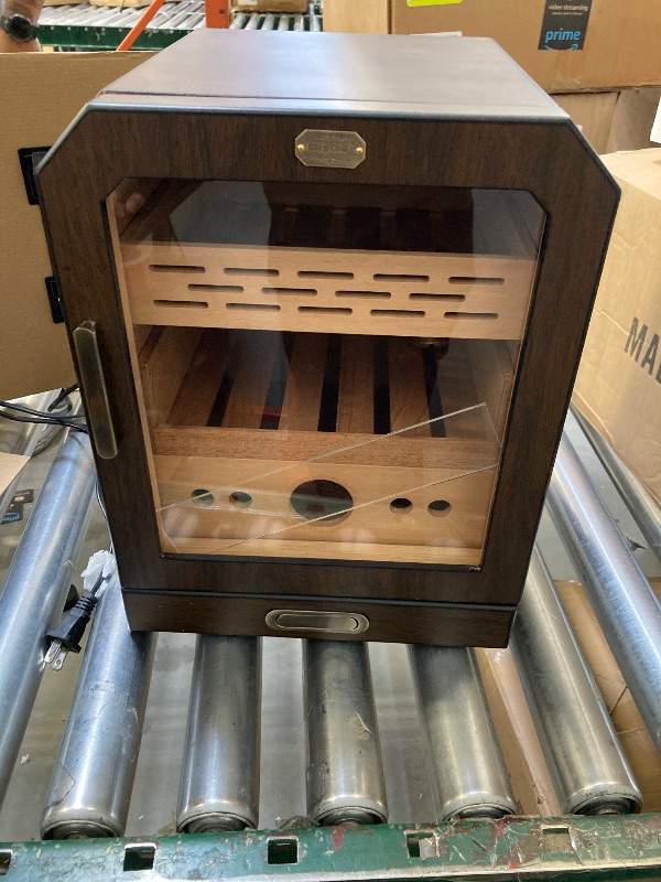 Photo 1 of Cigar Humidor, Lighted Control Magnetic Door Desktop Cigar Humidor Cabinet,with Cigar Accessory Drawer and 2 humidifiers 3 Layer Large Capacity Humidor,Hold 100-150 Cigars (Brown)
