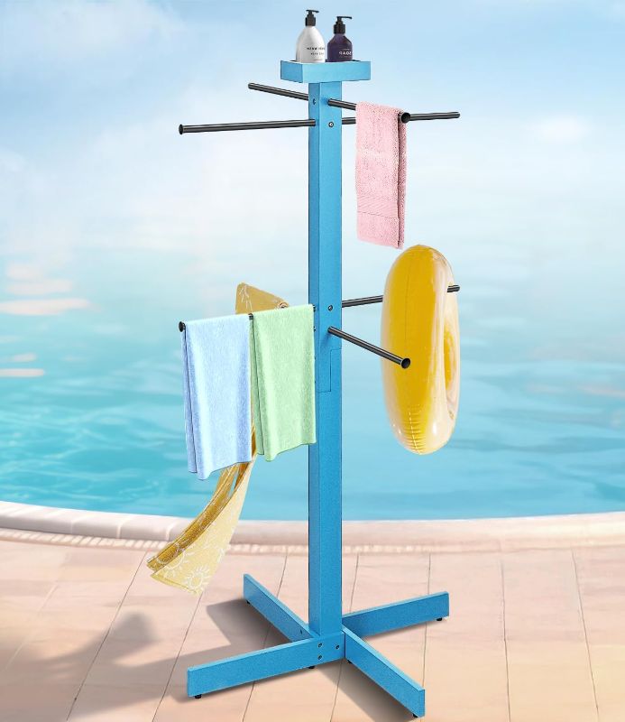 Photo 1 of Pool Towel Rack Outdoor, 53in Wood Pool Towel Holder Stand with 4 Adjustable Bars, Outdoor Towel Rack for Pool Area Outside, Waterproof Freestanding Towel Drying Rack for Poolside, Hot Tub, Spa,Beach
