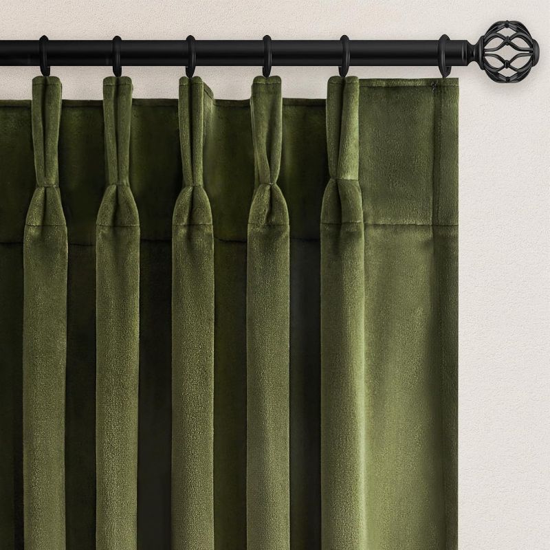 Photo 1 of Velvet Pinch Pleated Blackout Curtains 96 Inch Long for Living Room Bedroom Moss Green Vintage Room Darkening Thermal Insulated Privacy Drapes with Back Tab and Hooks,2 Panels,Ideal for Apartment
