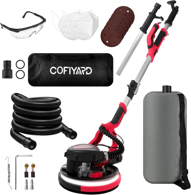 Photo 1 of Drywall Sander,1250W Electric Drywall Sander with Vacuum Dust Collector,7 Variable Speed LED Light 900-1800RPM Ceiling Sander,Foldable & Extendable Handle Ceiling Popcorn Removal Tool
