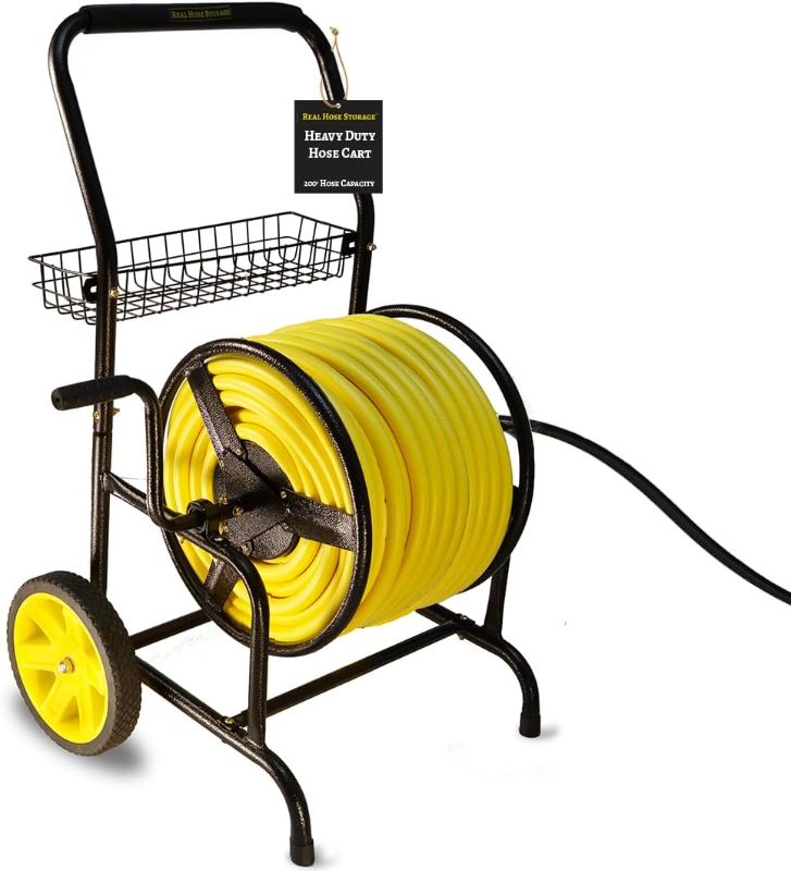 Photo 1 of Heavy Duty Hose Cart with Wheels – Garden Hose Holder, Hose Reels for Outside, Metal Hose Reel Cart, 200ft Capacity
