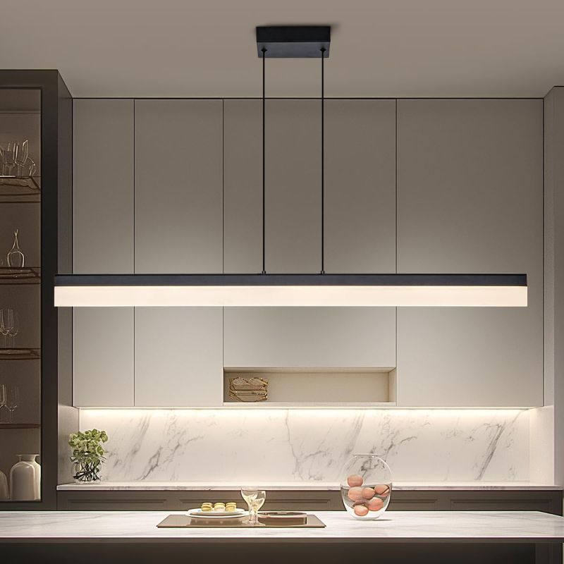 Photo 1 of Black Linear Pendant Light Modern Dimmable LED Chandelier Minimalist Pool Table Light 39” Long Ceiling Hanging Light for Kitchen Island Dining Room Bar 4000K
