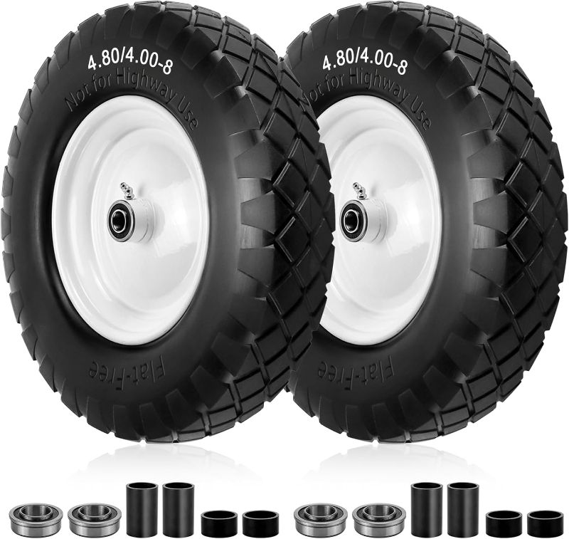 Photo 1 of 4.80/4.00-8 Tire and Wheel, 16" Flat-Free Solid Wheelbarrow Tire with 5/8" & 3/4" Bearings, 3"-7" Centered Hub by Cenipar Universal 4.80/4.00-8 Fit for Wheelbarrow,Hand Truck,Garden Cart,Trolley
