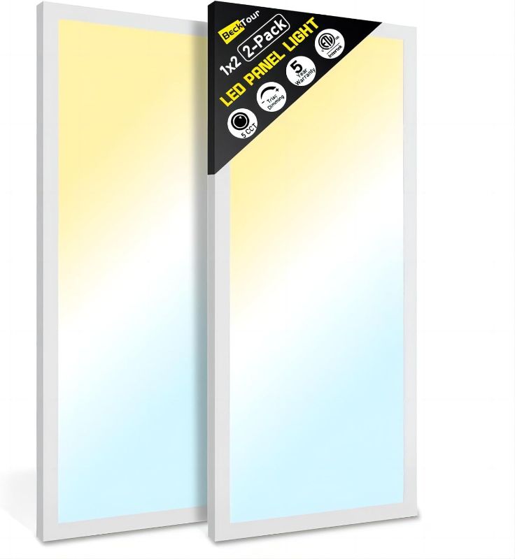Photo 1 of 1x2 LED Flat Panel Light Surface Mount 2-Pack, Flush Mount Ceiling Light 24W 2880LM, 5CCT 3000K/3800K/4500K/5200K/6000K, Dimmable Panel Lights
