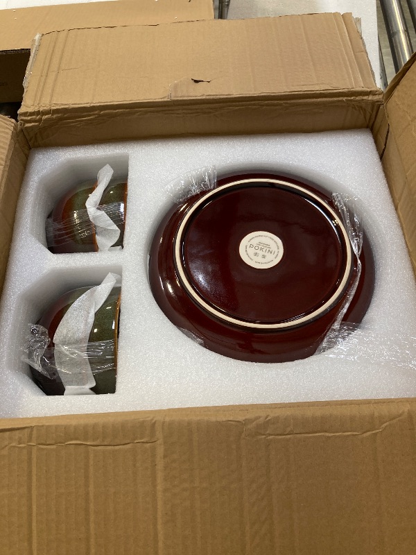 Photo 1 of 24 Piece Dinnerware Sets for 8, Modern Stoneware Plates and Bowls Setst, Perfect for Family Gatherings & Holiday Celebrations, Easy Cleaning Dishes Set, Stack Compactly Dishware, Brown Green
