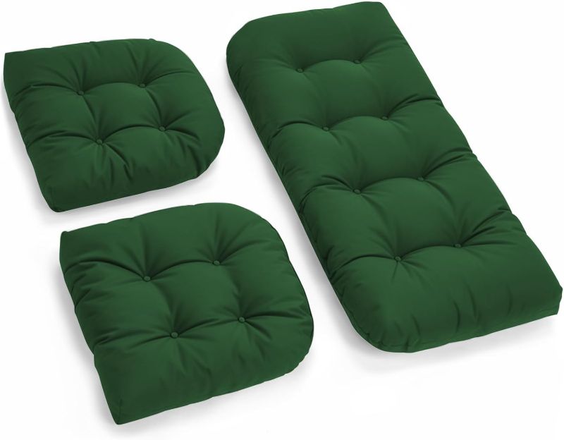 Photo 1 of All Weather Outdoor Wicker Chair Cushions of 3 Pieces, Waterproof Outdoor Wicker Chair Cushion for Patio Furniture Loveseat Settee Bench, 1 Loveseat and 2 U-Shaped Thickened Cushions, Green
