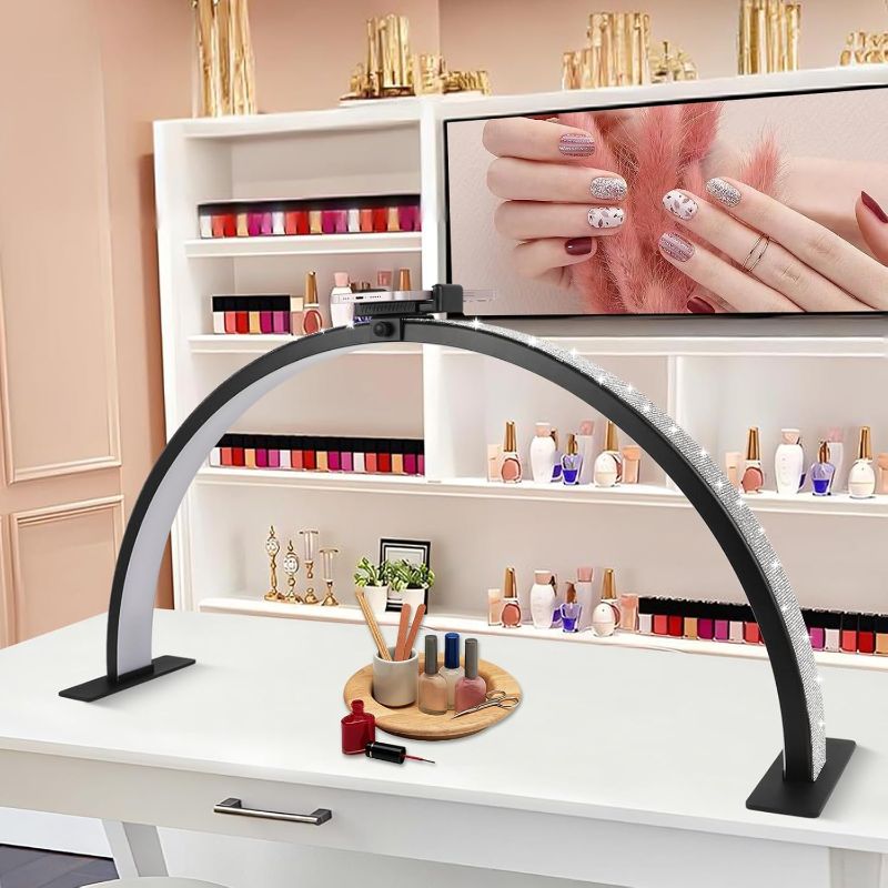 Photo 1 of Half-Moon Nail Desk Lamp, Upgrade 30 Inches Lash Light for Eyelash Extensions, 3400 Lumen Led Light for Nails,Tattoo Artists, Adjustable Brightness Warm, Soft, Cool (Black)
