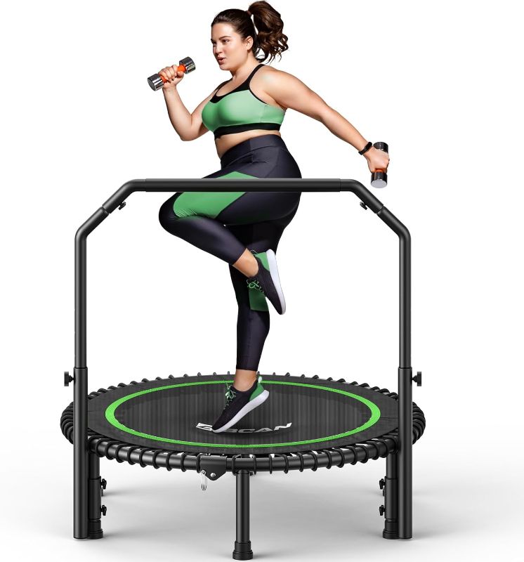 Photo 1 of BCAN 40"/48" Mini Rebounder Trampoline for Adults with Bar, 450/550LBS Fitness Trampoline with Bungees, Adjustable Handle, Stable & Quiet, Indoor Outdoor, Whole-Body Workout & Relaxation at Home
