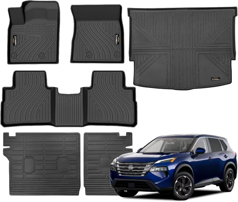 Photo 1 of Floor Mats Custom for Nissan Rogue 2021-2025 2026 Trunk Mat with Backrest Mat (NOT for Sport) All Weather TPE Cargo Liner Anti-Slip Full Set for Rogue Accessories (Trunk Mat+Backrest Mats+Floor Mats)
