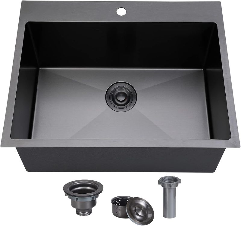 Photo 1 of SHACO 22x18 Inch Drop In Black Bar Sink, 22 Inch Gunmetal Black Outdoor RV Laundry Utility Sink, Stainless Steel 16 Gauge Single Bowl Prep Small Kitchen Sink with Strainer Drain
