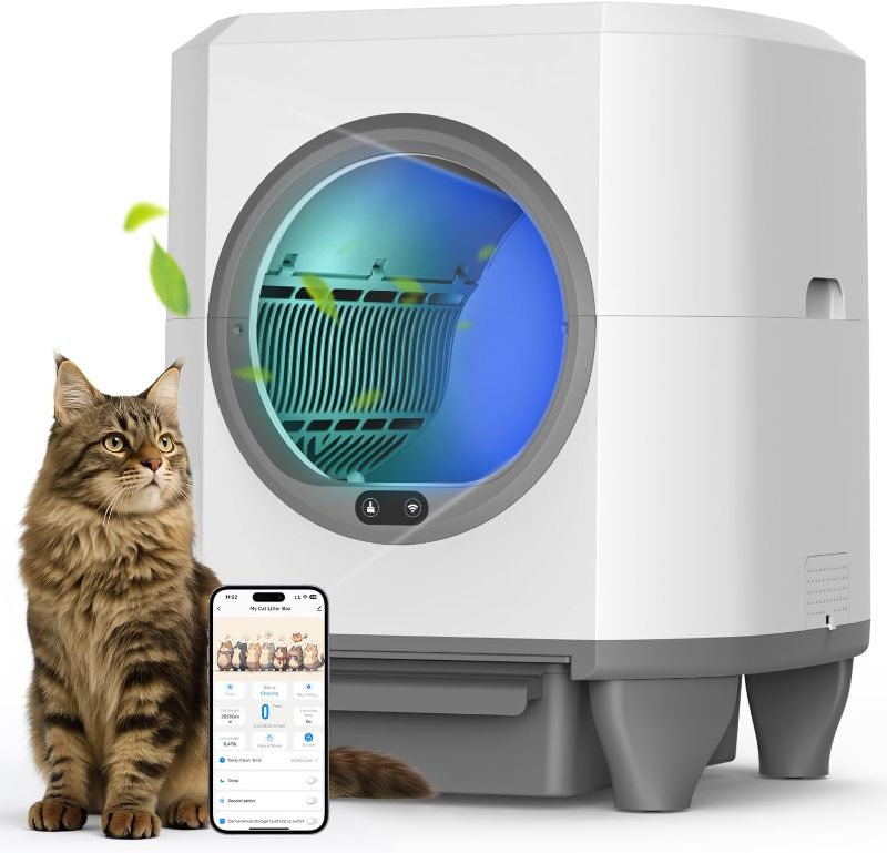 Photo 1 of Self Cleaning Litter Box, Large Capacity Automatic Cat Litter Box with APP Control, Safety Sensors, Built-in Deodorizing Scent Box, and 1 Roll Garbage Bags ?White
