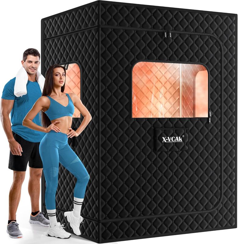 Photo 1 of 2 Person Sauna, Extra Large Sauna Box, Portable Steam Sauna Tent with 2 Steamers, 2 Folding Chair, 71”x 49”x 36”, Black
