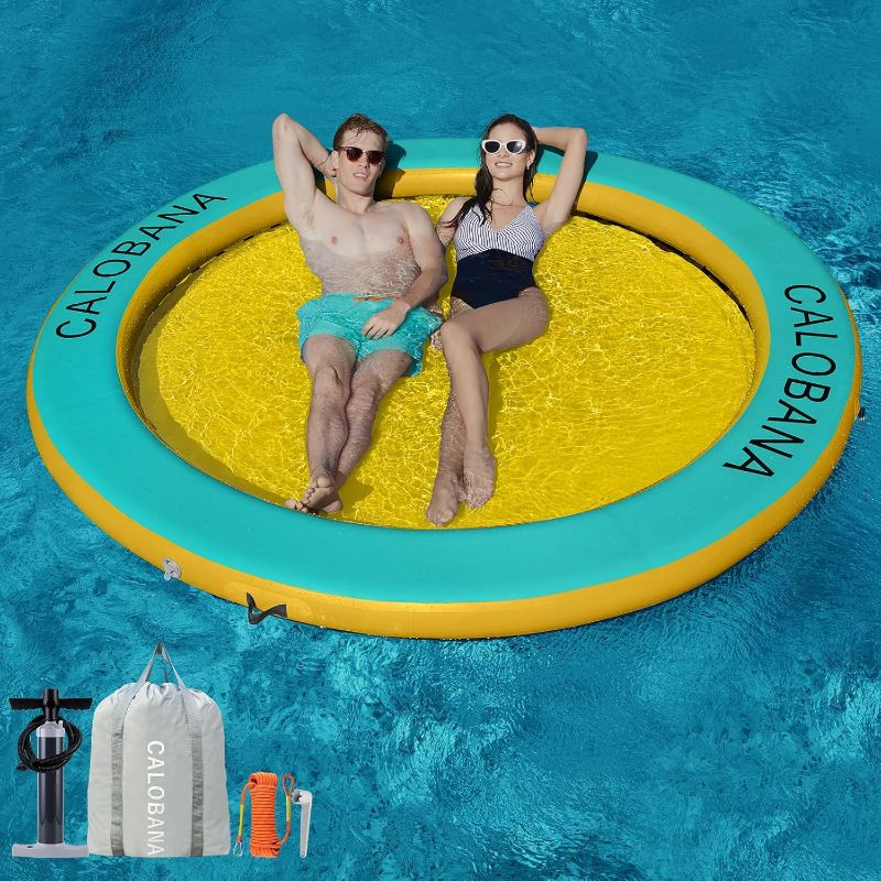 Photo 1 of Round Floating Ring Inflatable Water Hammock Heavy Duty River Floats Lake Raft for Adults Tanning Pool Lounger Float Island Platform Pad Mat for Party
