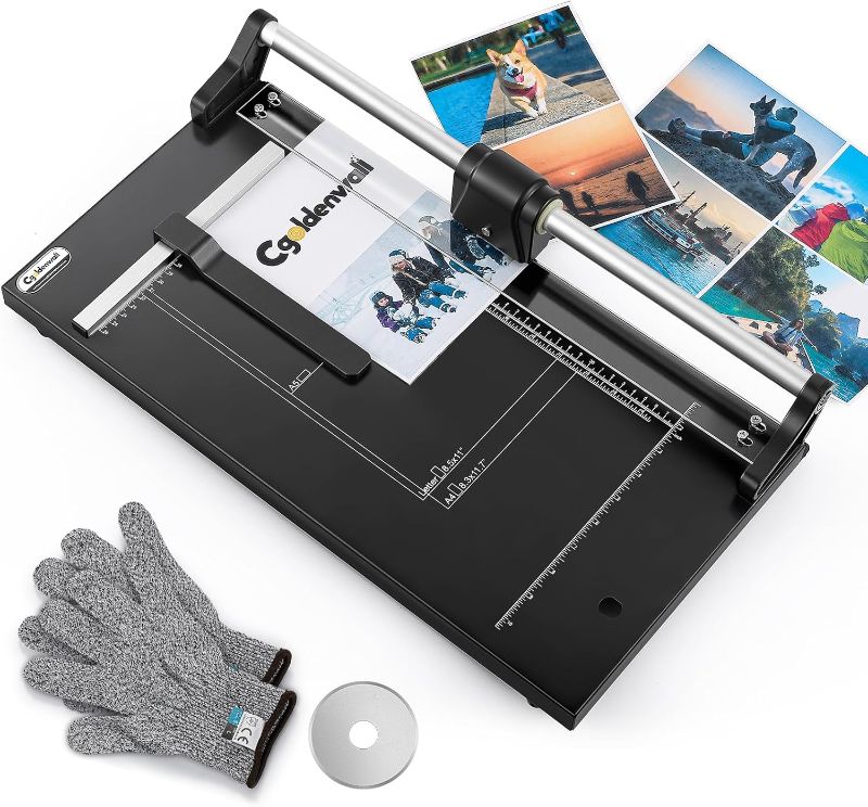 Photo 1 of CGOLDENWALL A4 Rotary Paper Trimmer, 12 Sheets, w/Extra Blade & Gloves, for Cardstock Photo, Heavy Duty Paper Cutter for Offices Schools Crafts (14.9 Inch Cut Length)
