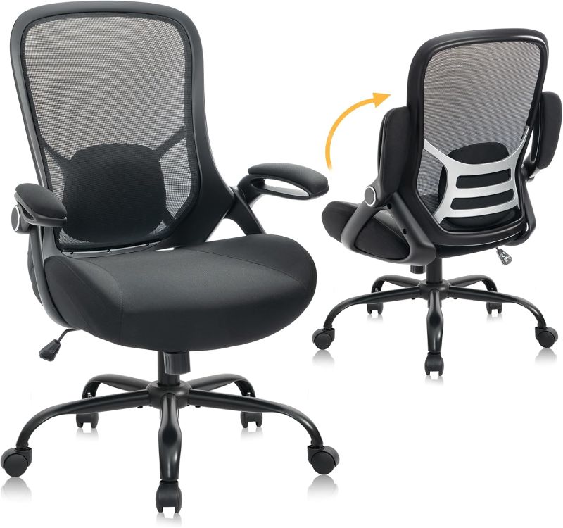 Photo 1 of HYLONE Big and Tall 400lbs Heavy Duty Office Chair, 5" Thickened Seat Ergonomic Desk Chair with Adjustable Armrests, Home Office Computer Chairs for Long Hours Mesh Executive Chair(Black)
